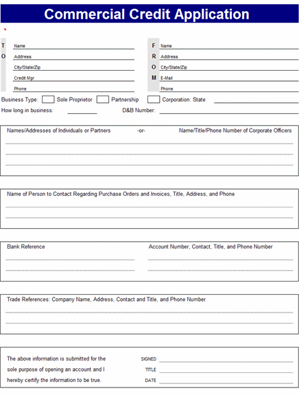 Commercial Credit Application Form MS Excel Templates Ready Made 