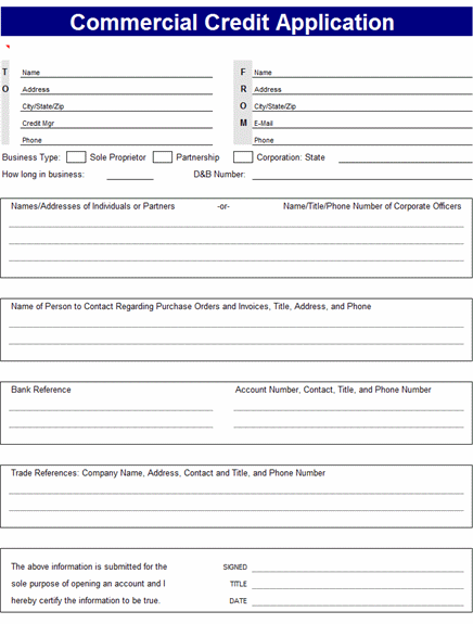 Commercial Credit Application Form Ready Made Office Templates