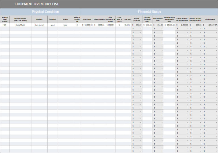 Free Daily Use Equipment Inventory List Template in Excel